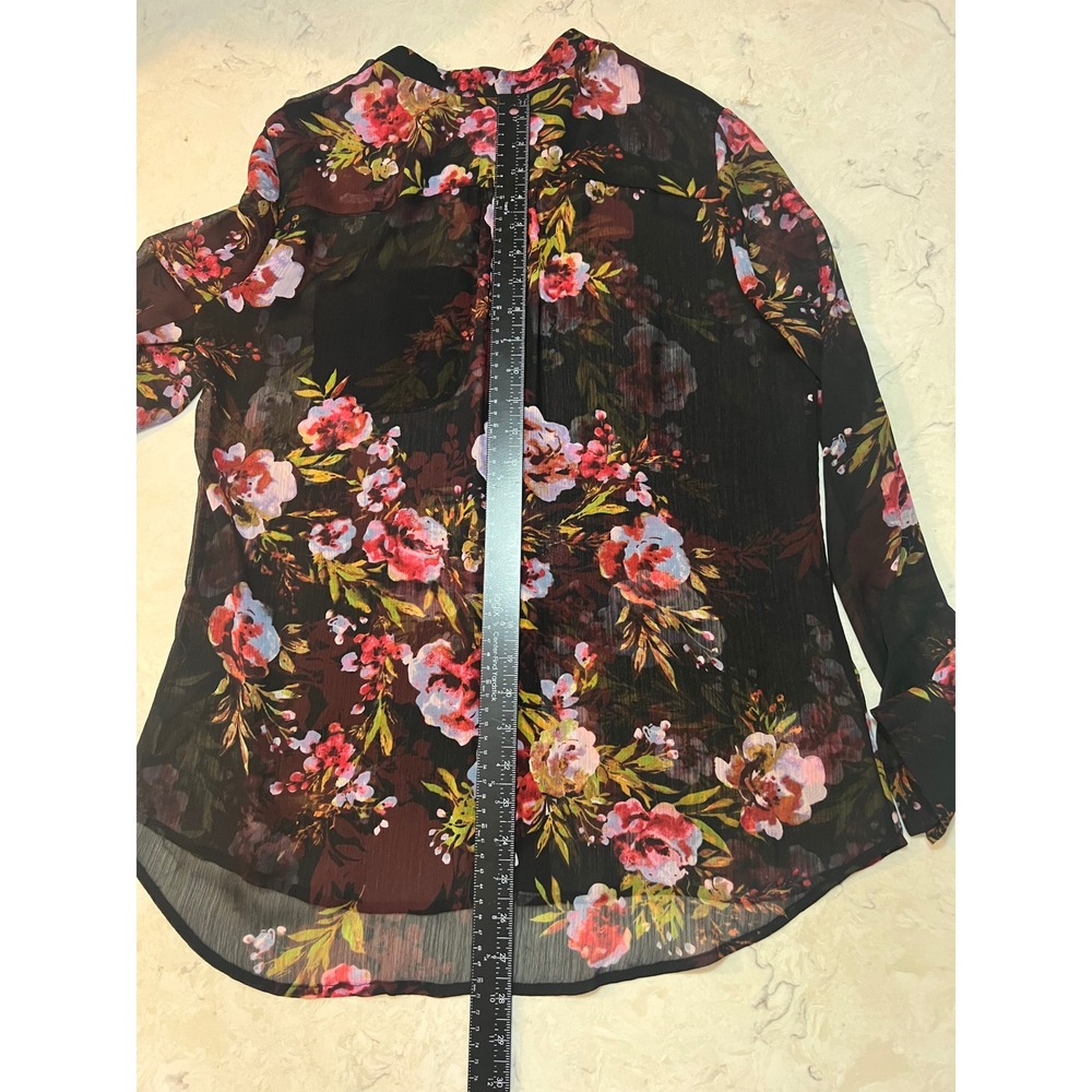 KUT from the Kloth Women Black Floral Sheer Long Sleeve Button Down Blouse Sz M - Picture 7 of 7